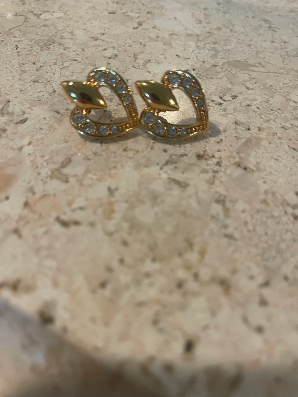 Gold Heart Crystal Stud Earrings - Women Jewelry